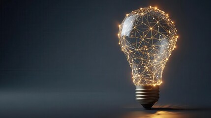 Glowing Lightbulb with Network Connection on Dark Background