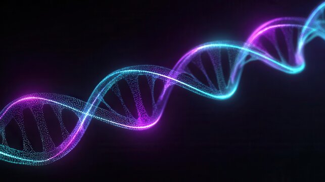 Glowing DNA Helix on Black Background Science Art