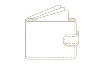 Outline icon of bifold wallet showing inserted cards and closure tab