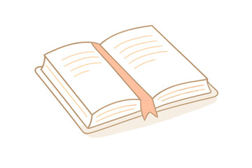 Open book with blank pages and ribbon bookmark on white background