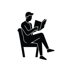 Person Reading Book on Chair Silhouette Isolated Vector Illustration Design Graphic
