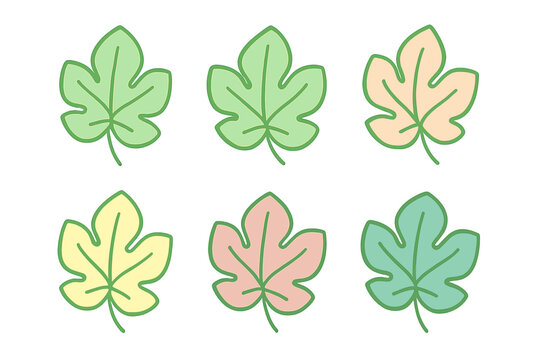 Assortment of stylized fig leaves in various soft pastel shades