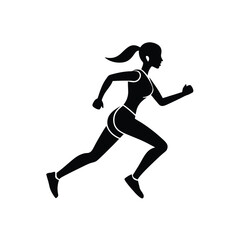 Fitness Woman Running Silhouette: Healthy Lifestyle Sport, Jogging Training, Gym Workout Cardio Athlete, Exercise Marathon Run
