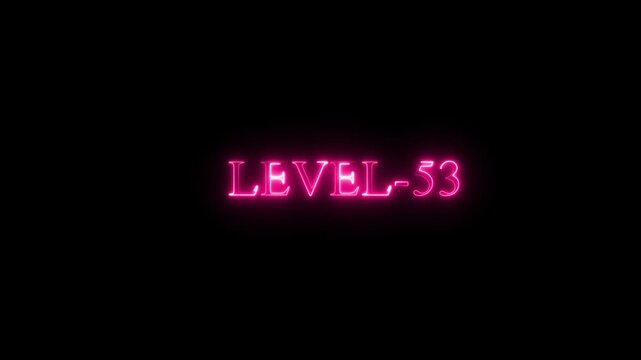 Technology business managements Level 53 Glowing Neon Text  Level  Up Futuristic Neon Gaming Concept Animation, glowing animation with neon line Text element technology  black background. 