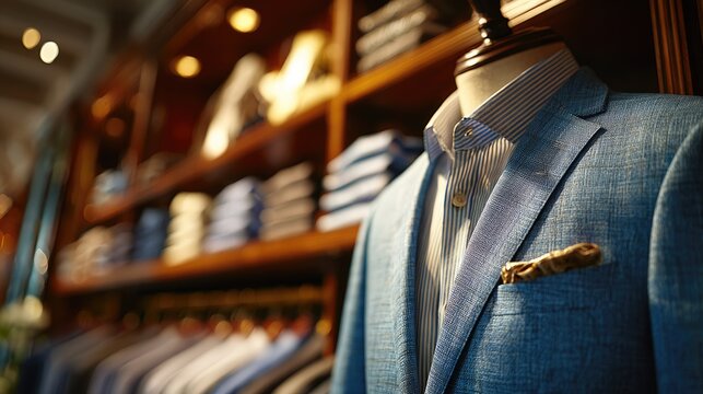 Blue Linen Suit on Mannequin in Luxury Boutique - Powered by Adobe