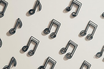 Musical Notes Pattern on White Background, Minimalist Design