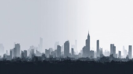 Monochrome Cityscape Modern Skyline Silhouette with Fog