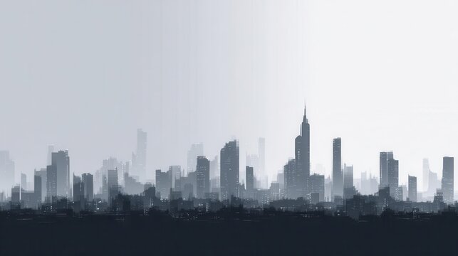 Monochrome Cityscape Modern Skyline Silhouette with Fog - Powered by Adobe