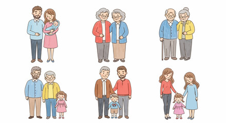 Fototapeta premium Grandparents and Parents with Children – Family Love and Connection Illustration