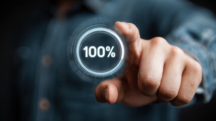 Man Observes Successful Completion of Holographic Progress Bar at 100 Percent While Solving a Problem in a Modern Setting