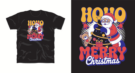 Season greeting design featuring santa character teddy and text saying hoho merry season creating joyful atmosphere for gift apparel or card design vector template