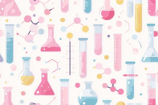 Playful Science Laboratory Seamless Pattern, Pink and Blue - Powered by Adobe