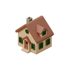 Charming House Illustration A Cozy Home with Green Accents and Brown Roof