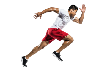 Muscular male athlete sprinting at full speed