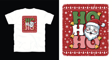 Ho ho ho groovy santa claus face with bells illustration for merry holidays winter season festive celebration apparel graphic trendy aesthetic vibe vector design
