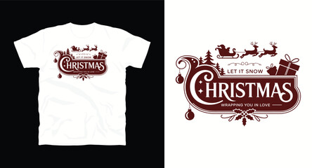 Let it snow design vector illustration wrapping you in love winter snow reindeer gifts ornament christmas tree wrapping december holiday vintage style