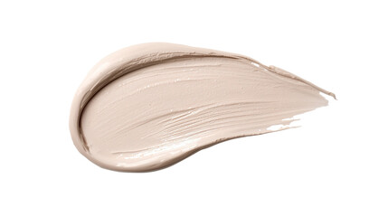 A beige cosmetic foundation swipe against a transparent background, swirly, smooth, and sleek.