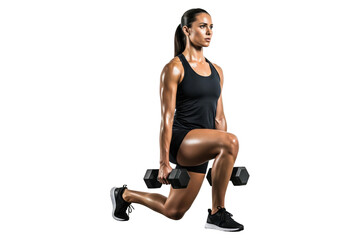 Strong woman doing a dumbbell lunge exercise for leg and glute strength