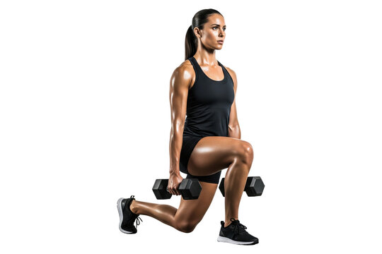 Strong woman doing a dumbbell lunge exercise for leg and glute strength