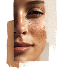 Woman and swatching cosmetic foundation shades on her skin