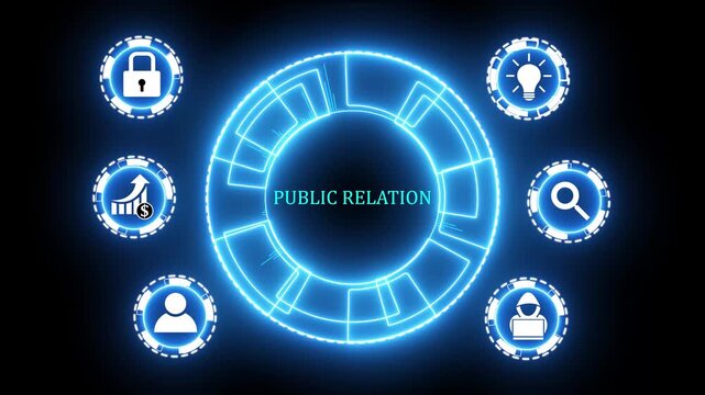 PR Public relation management. Business, Technology, Internet and network concept. glowing animation.4k video technology concept