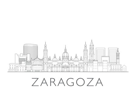 Zaragoza, Spain, cityscape illustration skyline drawing