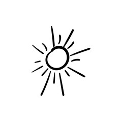 Simple Black and White Doodle of the Sun with Rays, Perfect for Design and Decoration