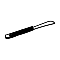 Simple illustration of a black-handled kitchen knife with a curved blade, suitable for food preparation