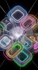 Modern neon glowing shapes create a vibrant dynamic backdrop for technology designs