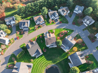 aerial view of residential community in autumn