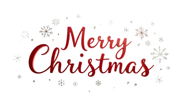 Red “Merry Christmas” typography with decorative snowflakes on a dark background, giving a festive holiday feel.