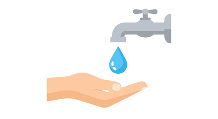 a hand catching a water drop from a faucet, vector illustration Isolated on white background