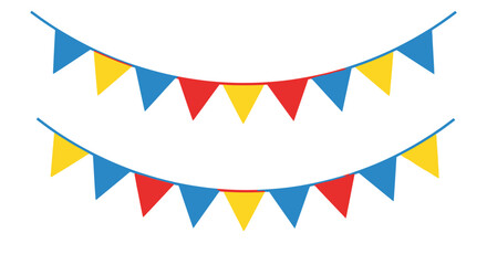 colorful triangular flags strung up in festive patterns, vector illustration Isolated on white background