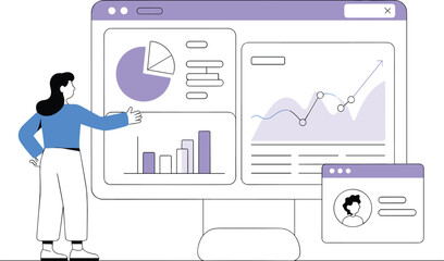 Data dashboard, analytics screen, business report, chart visualization, user interface, infographic layout, digital display, modern design, graph elements, analysis concept