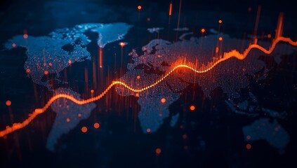 Global market analysis and stock market data visualization with rising trend line chart