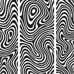 Abstract black and white wavy lines creating a mesmerizing optical illusion pattern, dynamic fluid texture, perfect for modern design, graphic art, and captivating artistic backgrounds.
