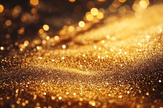 Golden waves and sparkles close-up. Lights and light on bright background. Abstraction and backgrounds