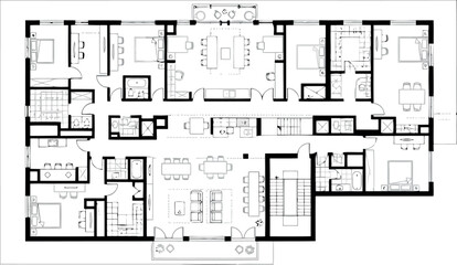 Detailed floor plan of a large luxury residence with multiple bedrooms, living areas, and amenities © SampaRani