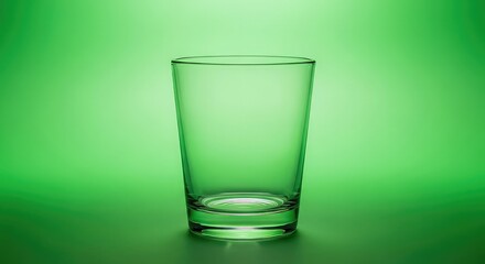 Clean, empty drinking glass on a vibrant green gradient background, perfect for beverage ads