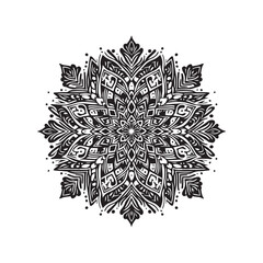 Black and White Snowflake Mandala Vector, Intricate Geometric Symmetrical Winter Pattern in Elegant Line Art Style