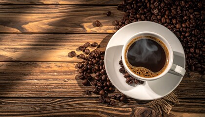 Perfect for cafes, restaurants, food blogs, and social media posts. Shows a rustic coffee theme with beans on a wooden surface.