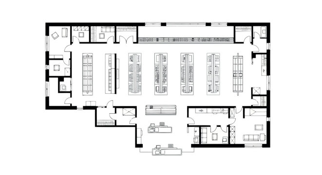Architectural floor plan of a commercial space, possibly a retail store or supermarket