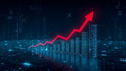 Stock market growth chart with red arrow indicating financial success and investment gains