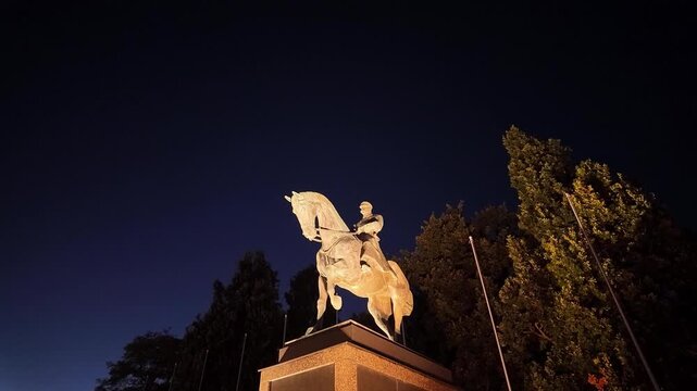 Lublin, Poland 15 October 2025 monument of Polish independence fateher marshal Joseph pilsudski on a horse designed by sculptor Krzysztof Skora