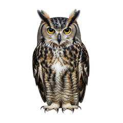 Fototapeta premium Great horned owl standing against black background