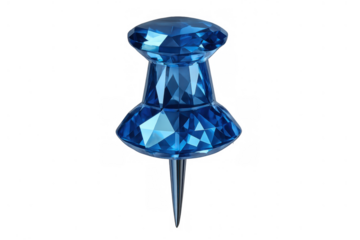 Blue faceted pushpin showing luxury, precision, and organization, concept of importance, marking, and ideas, transparent background