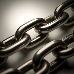 Selective focus macro shot of two industrial metal chains on a dark, vignetted background
