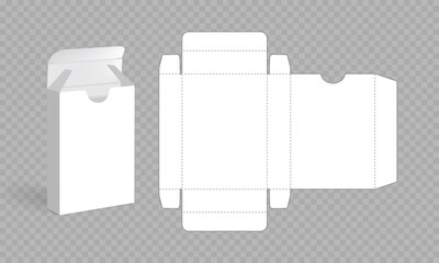 Playing card box template and vector playing card box template with laser-cut lines. White, transparent, blank, isolated. Playing card box mockup without background, with perspective view. Box die-cut