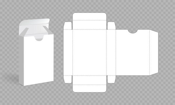 Playing card box template and vector playing card box template with laser-cut lines. White, transparent, blank, isolated. Playing card box mockup without background, with perspective view. Box die-cut