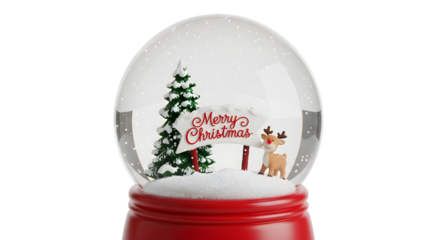 Snow globe with merry christmas sign isolated on transparent background